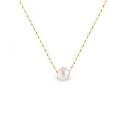 Weiß Perlen-Halskette und Gelbgold 750/1000