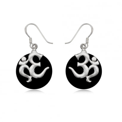 Black Mother of Pearl Drop Om Earring and Silver 925