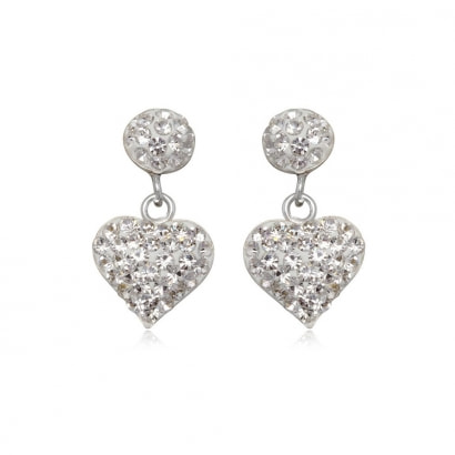 White Crystal Heart Earrings and 925 Silver