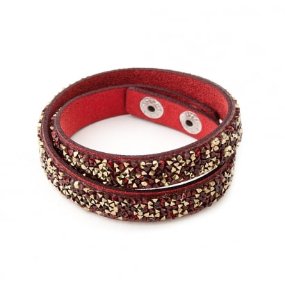 Bracelet Cristaux Rouges et Dorés de Swarovski Elements et Cuir Rouge D