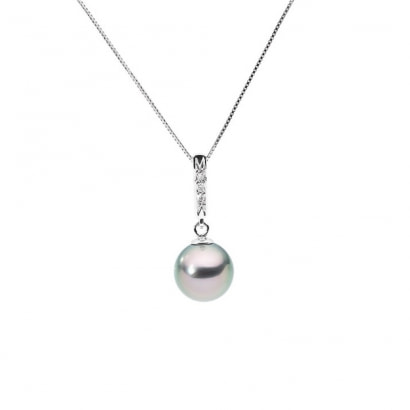 Collier Pendentif en Or Blanc 375/1000, Diamants et Perle de Tahiti Modèle A