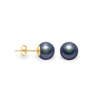 Black Freshwater Pearl Child Earrings and yellow gold 375/1000