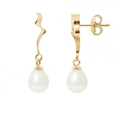 White Freshwater Pearls Dangling Earrings and yellow gold 375/1000