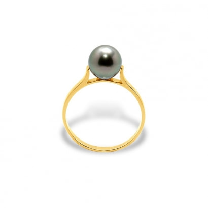 Black Tahitian Pearl Ring and Yellow Gold 375/1000