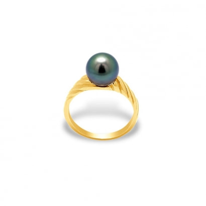 Black Tahitian Pearl bangle Ring and Yellow Gold 375/1000