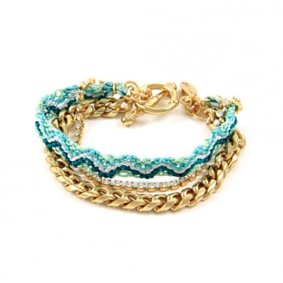 Ettika - Green Braided Cotton, White Crystal Friendship Bracelet and Yellow Gold Plated