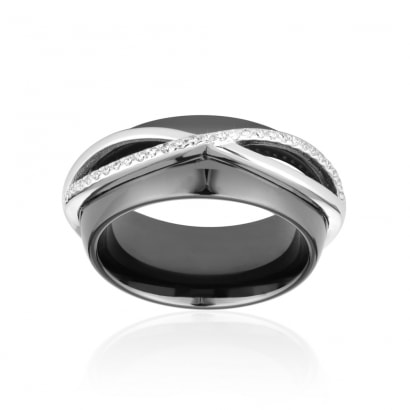 Schwarzer keramischer Ring, Silber und Zirkonia-Kristallen