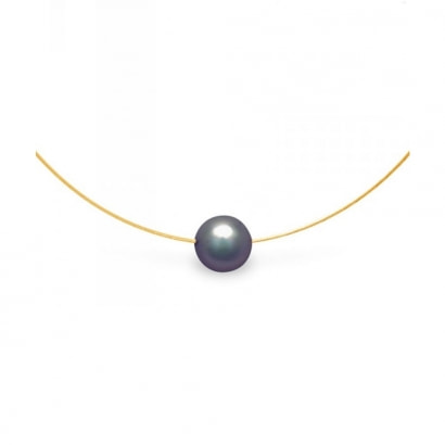 Black Freshwater Pearl Cable Necklace and Yellow Gold 750/1000