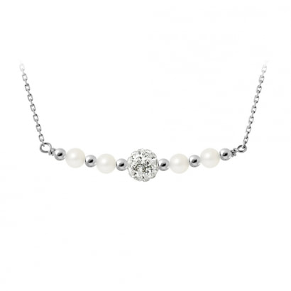 Collar de perlas cultivadas blancas, cristal y plata 925.