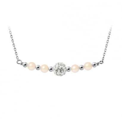 Pink cultured pearls necklace, crystal and 925 silver