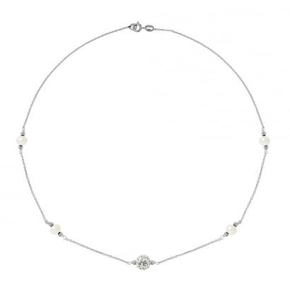 Collier Perles de culture Blanches, cristal et Argent 925 ML