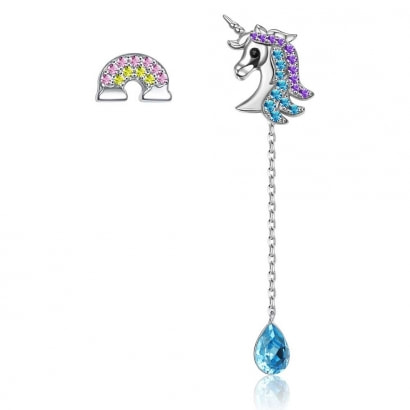 Einhorn Ohrringe mit Blauen Kristall Swarovski