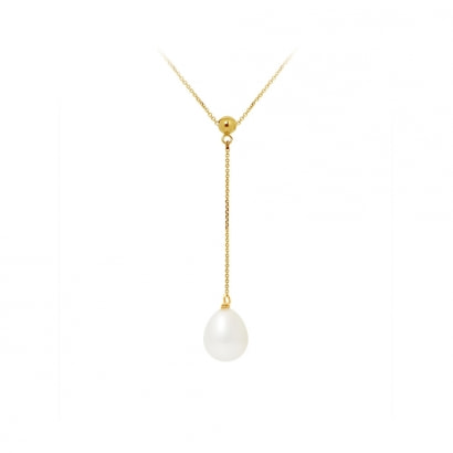 9 mm Perlen Halskette mit Weissen Zuchtperlen und 375/1000 Gelbgold-Verschluss