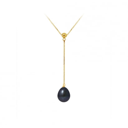9 mm Perlen Halskette mit Schwarzen Zuchtperlen und 375/1000 Gelbgold-Verschluss