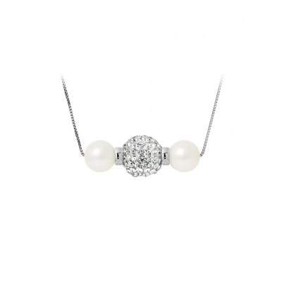Collar de perlas cultivadas Blancas, cristal y plata 925.
