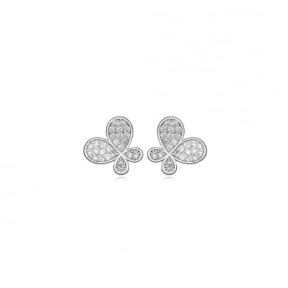 Rhodium Plated Butterfly Earrings and Cubic Zirconia White