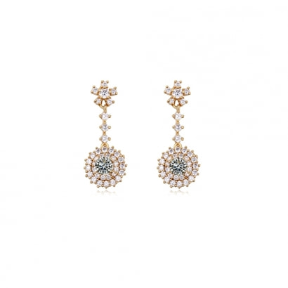 Yellow Gold Plated  Dangling Earrings and Cubic Zirconia White