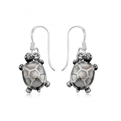 925 Silver Tortle Dangling Earrings and Mother of Pearl