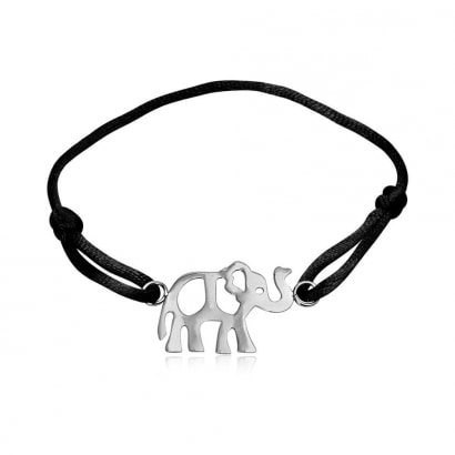 Armband Schwarze Seide und 925-Sterlingsilber-Elefant