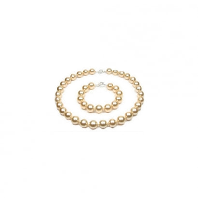 Gold Pearl Necklace and Bracelet Set and 925 Silver