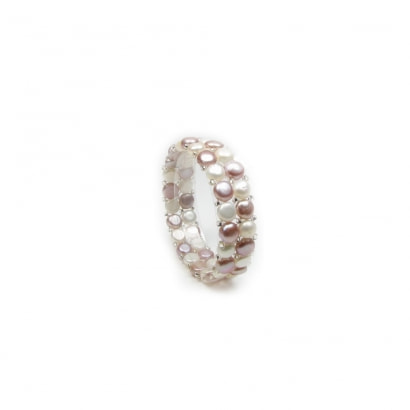 Bracelet Stretch 2 rangs Perles de culture blanc et lavande