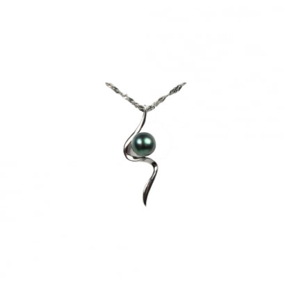 Black Freshwater Pearl Pendent and Silver Clasp 