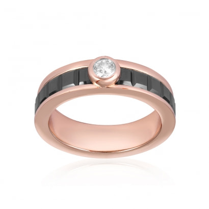 Rose Gold Plated, Black Ceramic and White Cubic Zirconia Ring