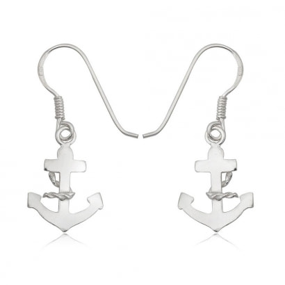925 Silver Anchor Navy Dangling Earrings 