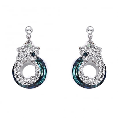 Blue Panther Swarovski Crystal Elements Dangling Earrings and Rhodium Plated