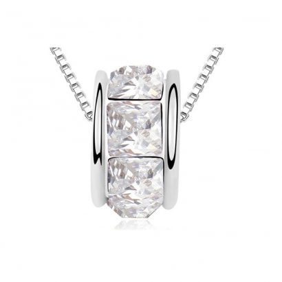 White Swarovski Elements Crystal  Ring Necklace and White Gold Plated