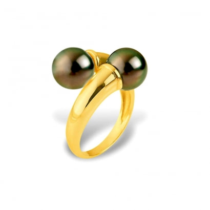 Ring 2 Tahiti-Perlen und Gelbgold 375/1000