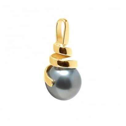 Black Tahitian Pearl Pendant and Yellow Gold 375/1000