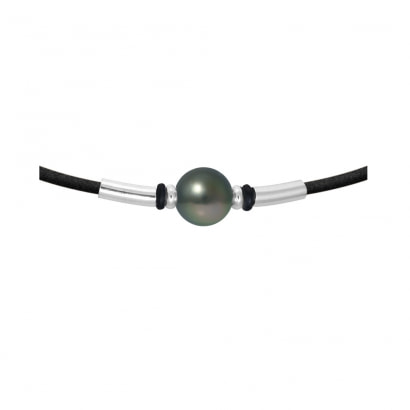 Tahitian Pearl Neoprene Necklace and 925 Sterling Silver