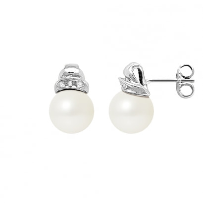 White Freshwater Pearls, Diamonds Earrings and white gold 750/1000