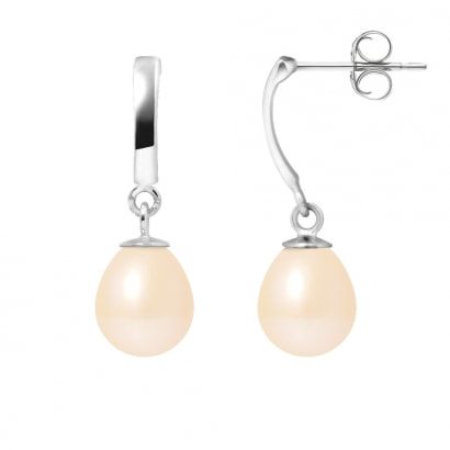 Pink Freshwater Pearls Dangling Earrings and white gold 375/1000 pds 0.85