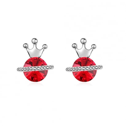 White Gold Plated Princess Earrings with Red Swarovski Element Crystal