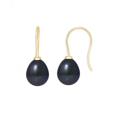Black Freshwater Pearl Hooks and yellow gold 375/1000