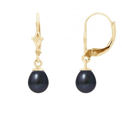 Boucles d'Oreilles Perles de Culture Noires et or jaune 375/1000