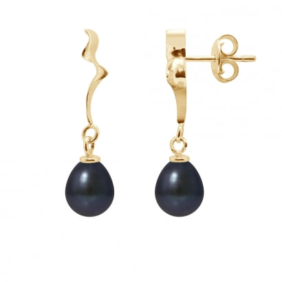 Black Freshwater Pearls Dangling Earrings and yellow gold 375/1000