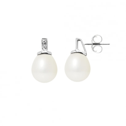 White Freshwater Pearls, Diamonds Earrings and White gold 750/1000