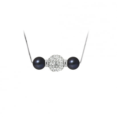 Collana di perle coltivate nere, cristallo e argento 925