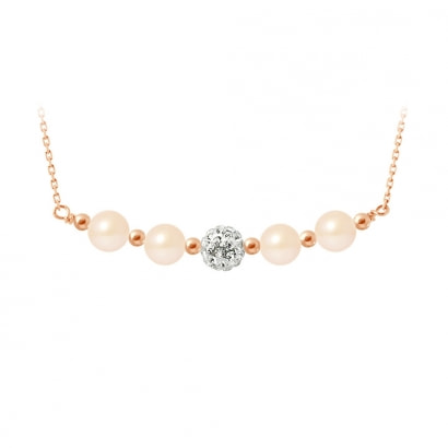 Pink cultured pearls necklace, crystal and rose gold plated and 925 silver