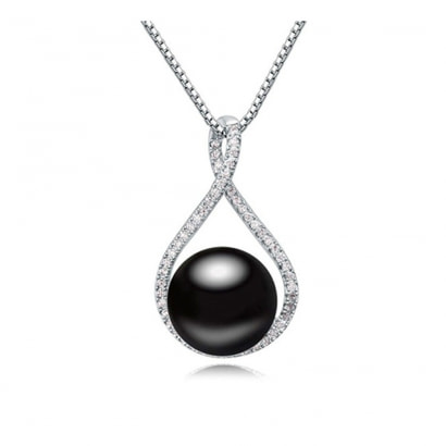 Pendentif Perle Noire orné de Cristal Blanc de Swarovski