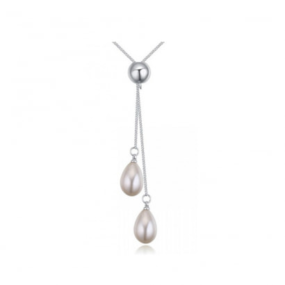 Double White Pearl Necklace and Rhodium Plated