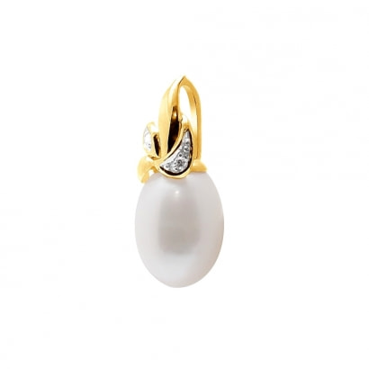 White Freshwater Pearl, Diamonds Pendant and Yellow Gold 375/1000