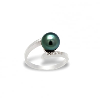 Ring Tahiti-Perlen, Diamanten und weißes Gold 375/1000