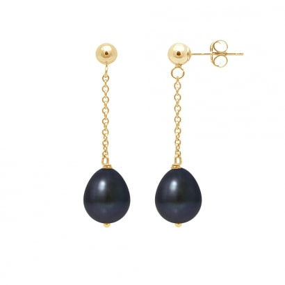 Black Freshwater Pearls Dangling Earrings and yellow gold 750/1000 1,05 gr