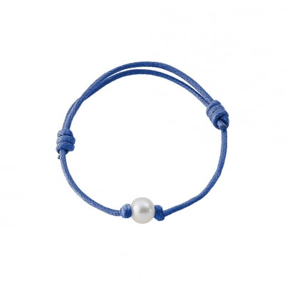 Weiße Süßwasser-Zuchtperlen Armband Blauen Baumwolle