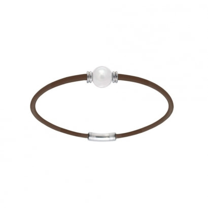 Bracelet Cuir et Perle de Culture Blanche et Argent 925/1000