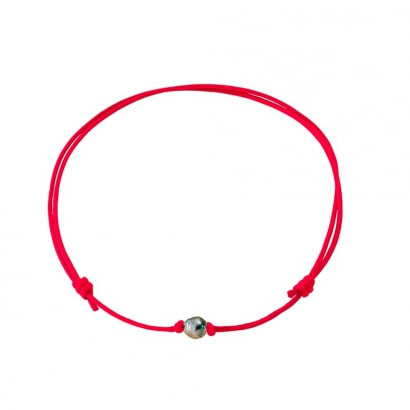Collier Perle de Tahiti et Coton Ciré Rouge